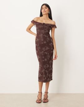 Motel Motel Catrin off shoulder midaxi floral dress in brown