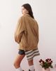 Motel Motel cavita faux suede longline bomber jacket in tan-Brown - 3