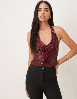 Motel Motel Cosio sequin halter top in red