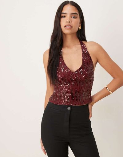 Motel Motel Cosio sequin halter top in red