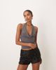 Motel Motel cupro diamante halterneck slinky top in gray - 1