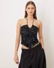 Motel Motel Daiki halter velvet leaf top in dark blue - 1