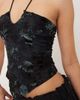 Motel Motel Daiki halter velvet leaf top in dark blue - 3