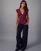 Motel Motel Devlin v-neck poplin blouse in burgundy-Red - 2