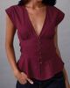 Motel Motel Devlin v-neck poplin blouse in burgundy-Red - 3