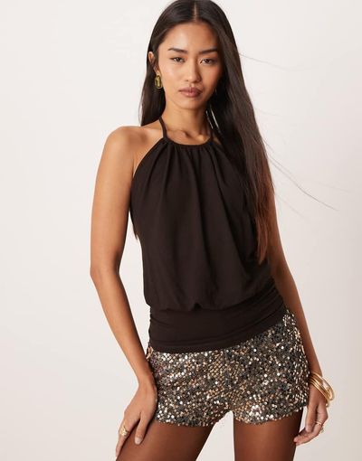 Motel Motel Diraka high neck halter top in chocolate brown