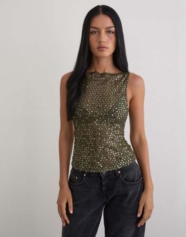 Motel Motel Dudley tank top sequin knit in olive-Green
