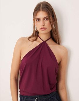 Motel Motel Dyilla halterneck slinky top in plum-Red