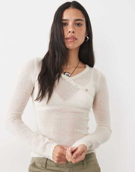 Motel Motel Elanur sheer knit top in cream-White