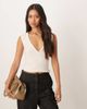 Motel Motel Emberly short sleeve plunge top in ivory-White - 1