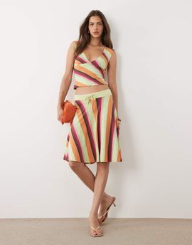 Motel Motel Eranza midi skirt in multi stripe