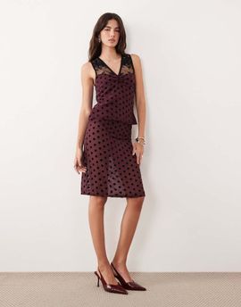 Motel Motel Evani polka dot midi skirt in maroon - part of a set-Purple