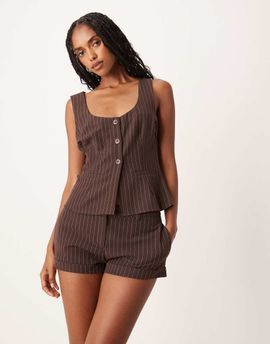 Motel Motel Ganita scoop neck button up pinstripe vest in brown - part of a set