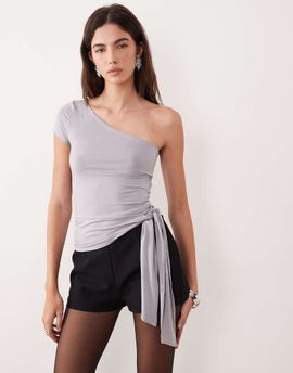 Motel Motel Gryfina knot one shoulder top in lilac gray-Purple