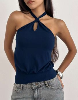 Motel Motel Guinea knot halter top in navy