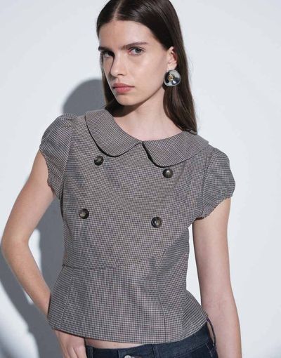 Motel Motel inihar mini check collared shirt in brown checked