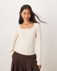 Motel Motel Janana long sleeve scoop neck top in ivory-White - 1