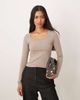 Motel Motel Janana long sleeve scoop top in moon rock-Neutral - 1
