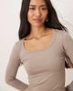 Motel Motel Janana long sleeve scoop top in moon rock-Neutral - 3