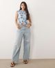 Motel Motel Jiwon tie neck flocked top in leafy blue - 2