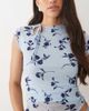 Motel Motel Jiwon tie neck flocked top in leafy blue - 3