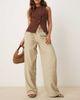 Motel Motel juria wide leg relaxed linen look pants in neutral khaki green stripes - 1