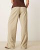 Motel Motel juria wide leg relaxed linen look pants in neutral khaki green stripes - 4