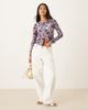 Motel Motel Kahula long sleeve lotus flock top in lavender plaid-Purple - 3