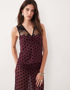 Motel Motel Kasia V-neck lace polka dot top in maroon - part of a set-Purple