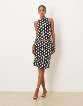 Motel Motel kavivi low rise knee length skirt in mono polka dot sequin - part of a set-Multi
