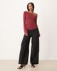 Motel Motel Lasya off the shoulder long sleeve top in burgundy-Red - 3