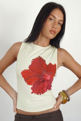 Motel Motel Leen Hibiscus Floral Vest Top Jacket in Yellow, Women's at Urban Outfitters