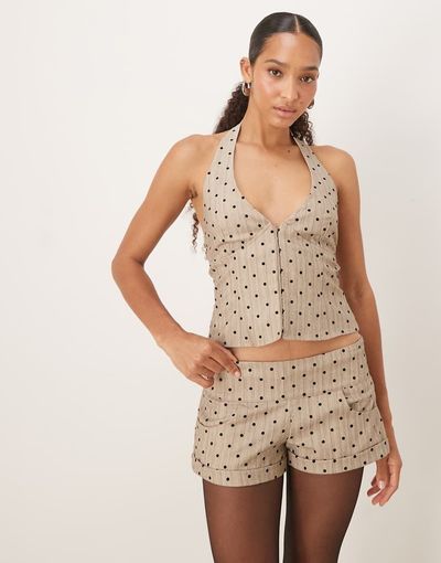 Motel Motel Lumin polka dot mini shorts in beige-Neutral