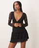 Motel Motel Mishal long sleeve plunge lace mini dress in black - 2