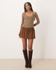 Motel Motel Misora sheer knit long sleeve halter top in taupe-Neutral - 2