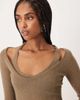 Motel Motel Misora sheer knit long sleeve halter top in taupe-Neutral - 3