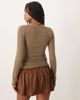 Motel Motel Misora sheer knit long sleeve halter top in taupe-Neutral - 4