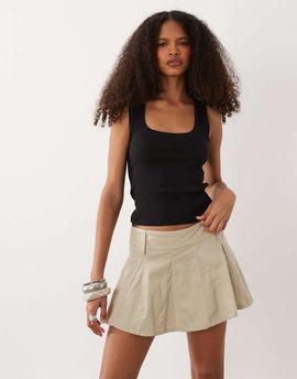 Motel Motel mobley pleated mini skirt in beige-Neutral