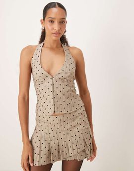 Motel Motel Odin halter polka dot tank top in beige - part of a set-Neutral