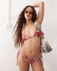 Motel Motel pami hibiscus print bead detail bikini top in burgundy-Red - 1