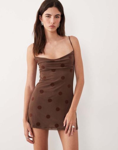 Motel Motel Pastila polka dot mini dress in brown