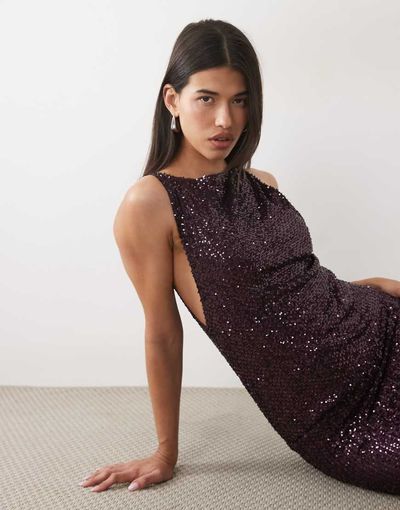Motel Motel ranmi sequin mini dress in plum purple
