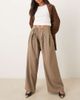 Motel Motel Rivela tie waist wide leg tailored pants in beige-Neutral - 1