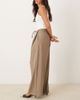 Motel Motel Rivela tie waist wide leg tailored pants in beige-Neutral - 3