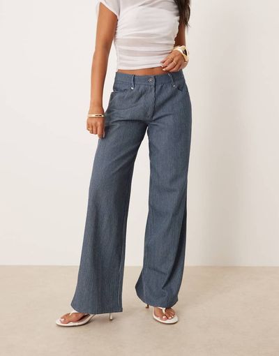 Motel Motel roomy extra wide leg pants in striped indigo-Navy