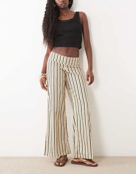 Motel Motel Rysele wide leg striped pants in beige-Multi