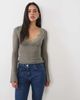 Motel Motel semra sheer knit long sleeve top with lace detail in gray - 1