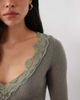 Motel Motel semra sheer knit long sleeve top with lace detail in gray - 2