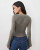 Motel Motel semra sheer knit long sleeve top with lace detail in gray - 4