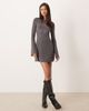Motel Motel Sevila long sleeve flower diamante detail mini dress in dark gray - 1